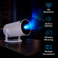 Compact Smart LED Projector – HD 720P Portable Projector with Wireless Screen Mirroring, Wi-Fi, Bluetooth & Built-In Speaker