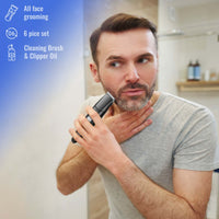 Complete Men's Grooming & Oral Care Bundle – 10-Piece Grooming Kit, Triple-Head Electric Toothbrush & USB Water Flosser