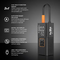 3-in-1 Cordless Tire Inflator- Inflator, Power Bank & LED Light