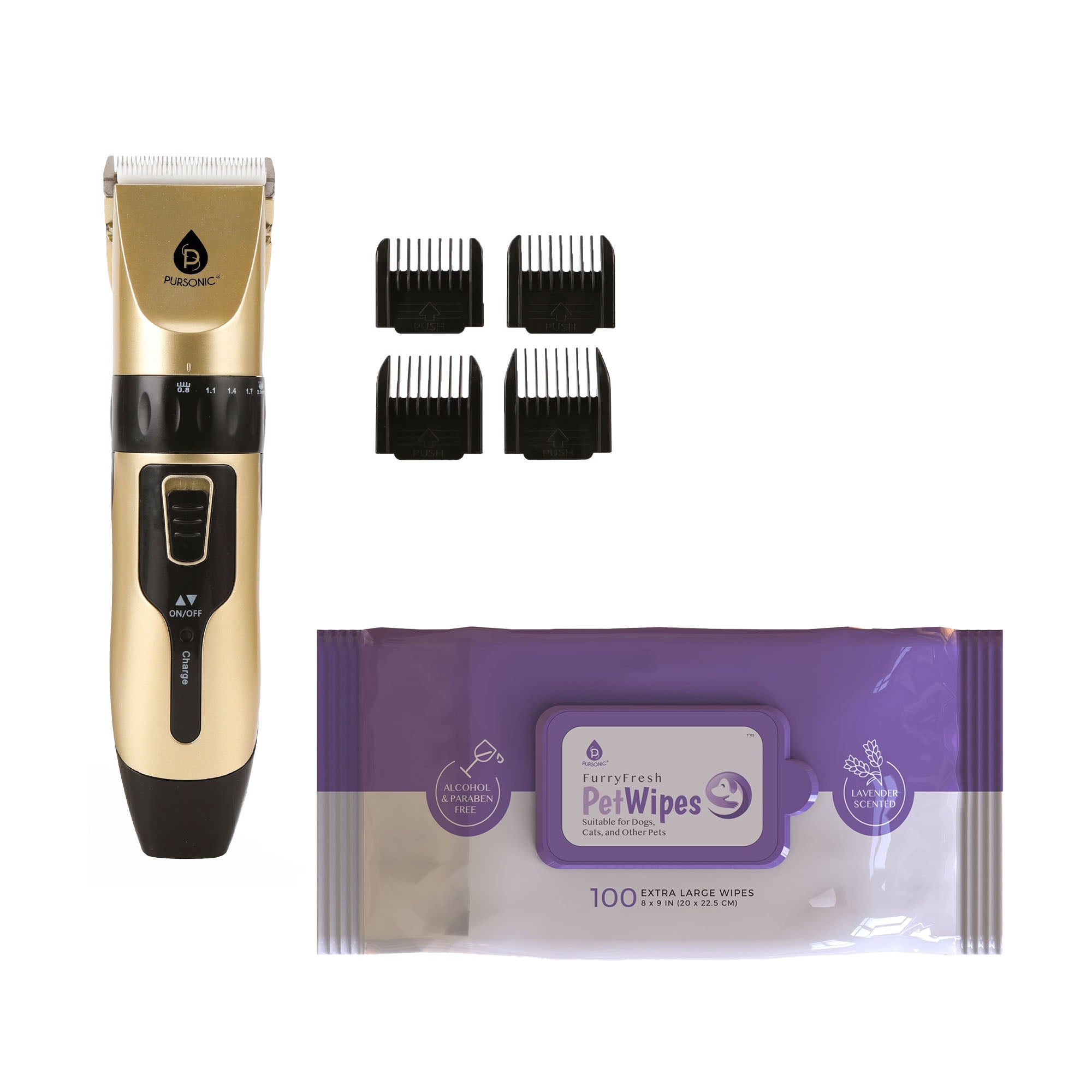 Pet Care Bundle: Furry Fresh Lavender Pet Wipes & Rechargeable Pet Hair Trimmer – Complete Grooming and Hygiene Kit for Dogs and Cats