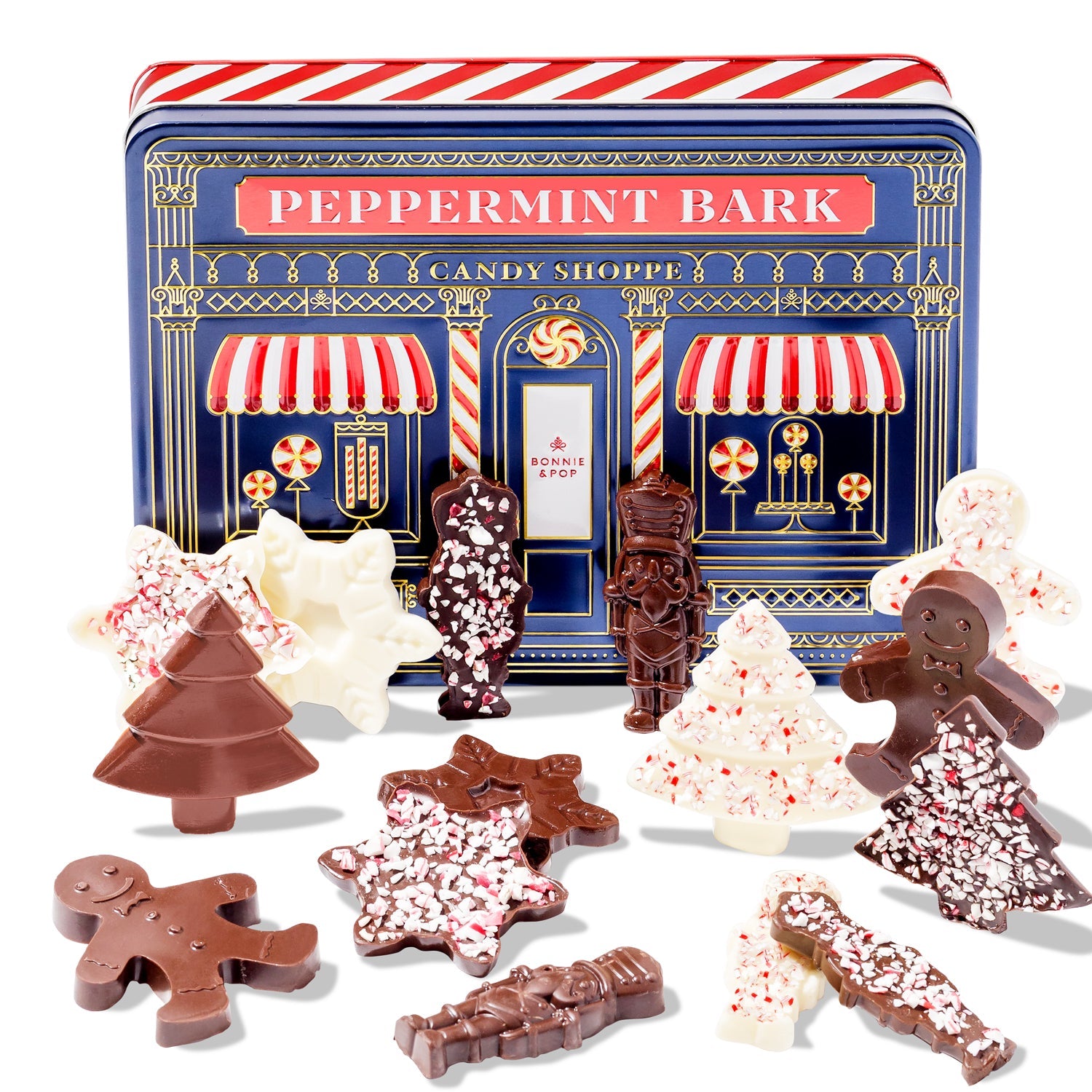 Peppermint Bark Gift Tin with Holiday-Shaped Chocolates