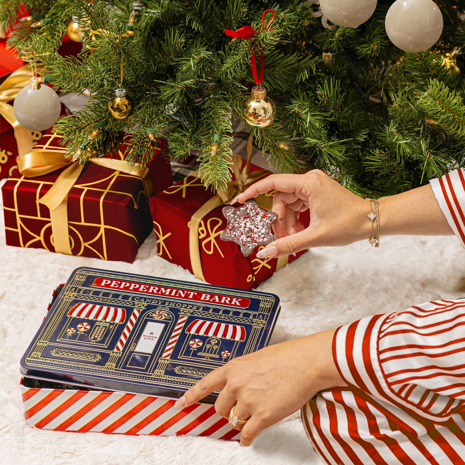 Peppermint Bark Gift Tin with Holiday-Shaped Chocolates