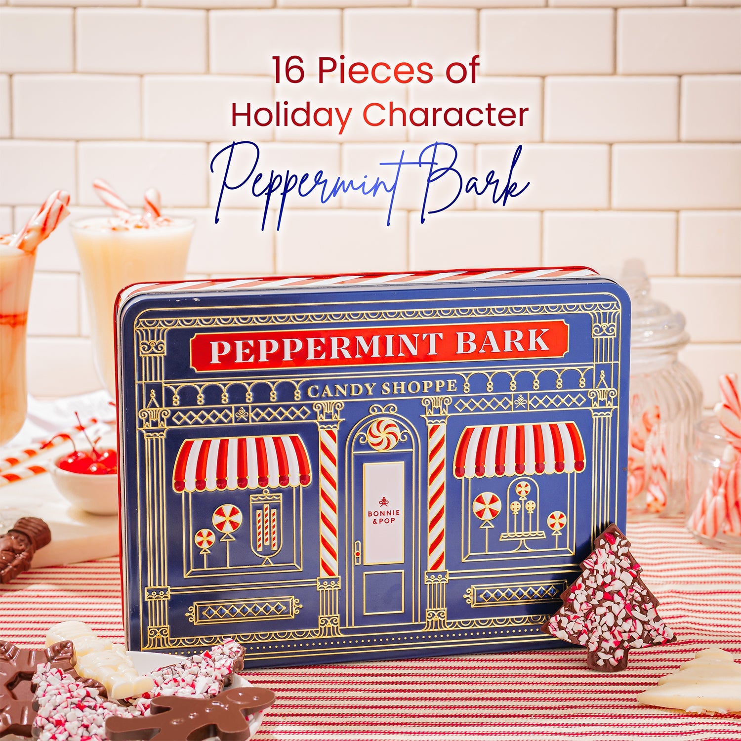 Peppermint Bark Gift Tin with Holiday-Shaped Chocolates