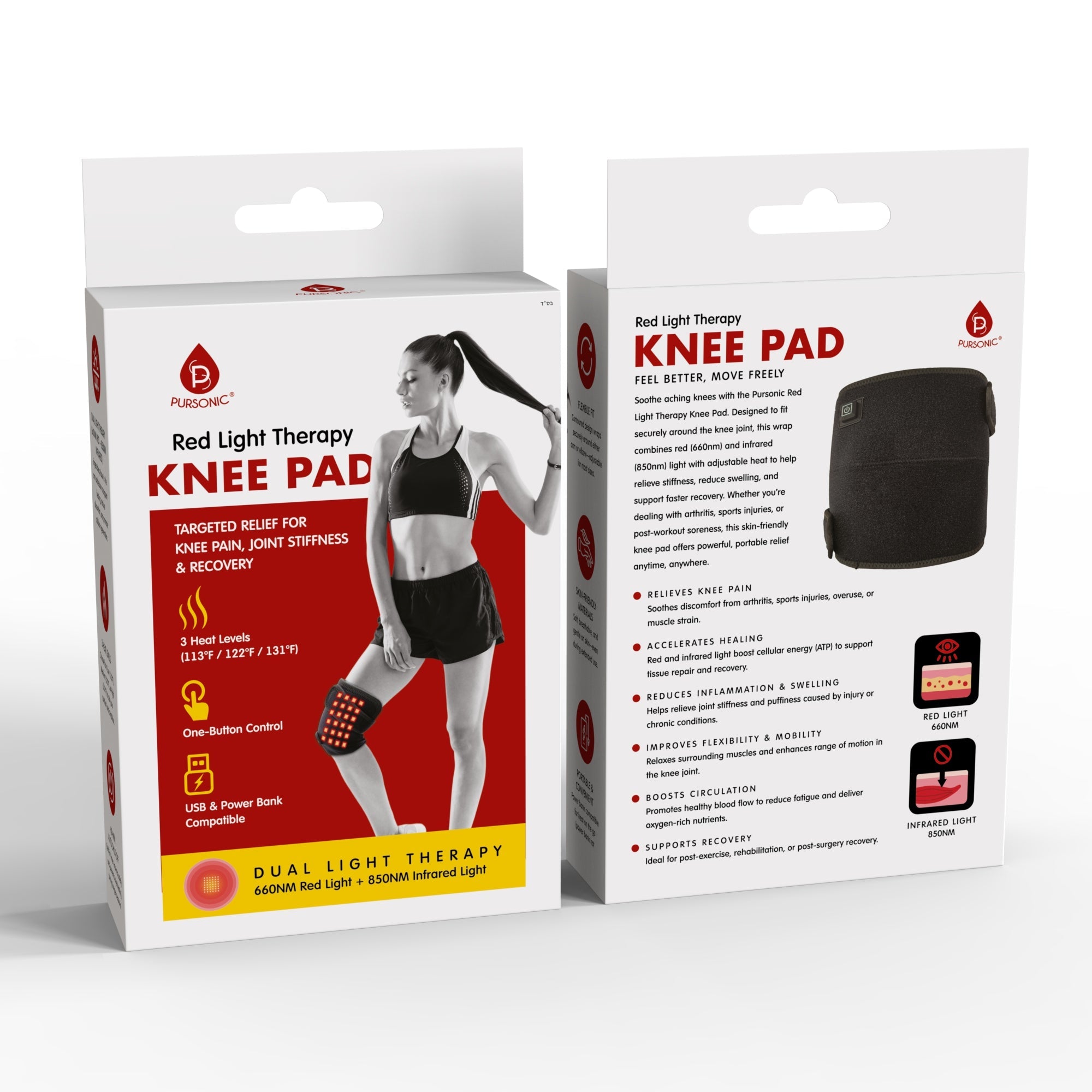 Pursonic Red Light Therapy Knee Pad – Targeted Relief for Knee Pain, Stiffness & Recovery