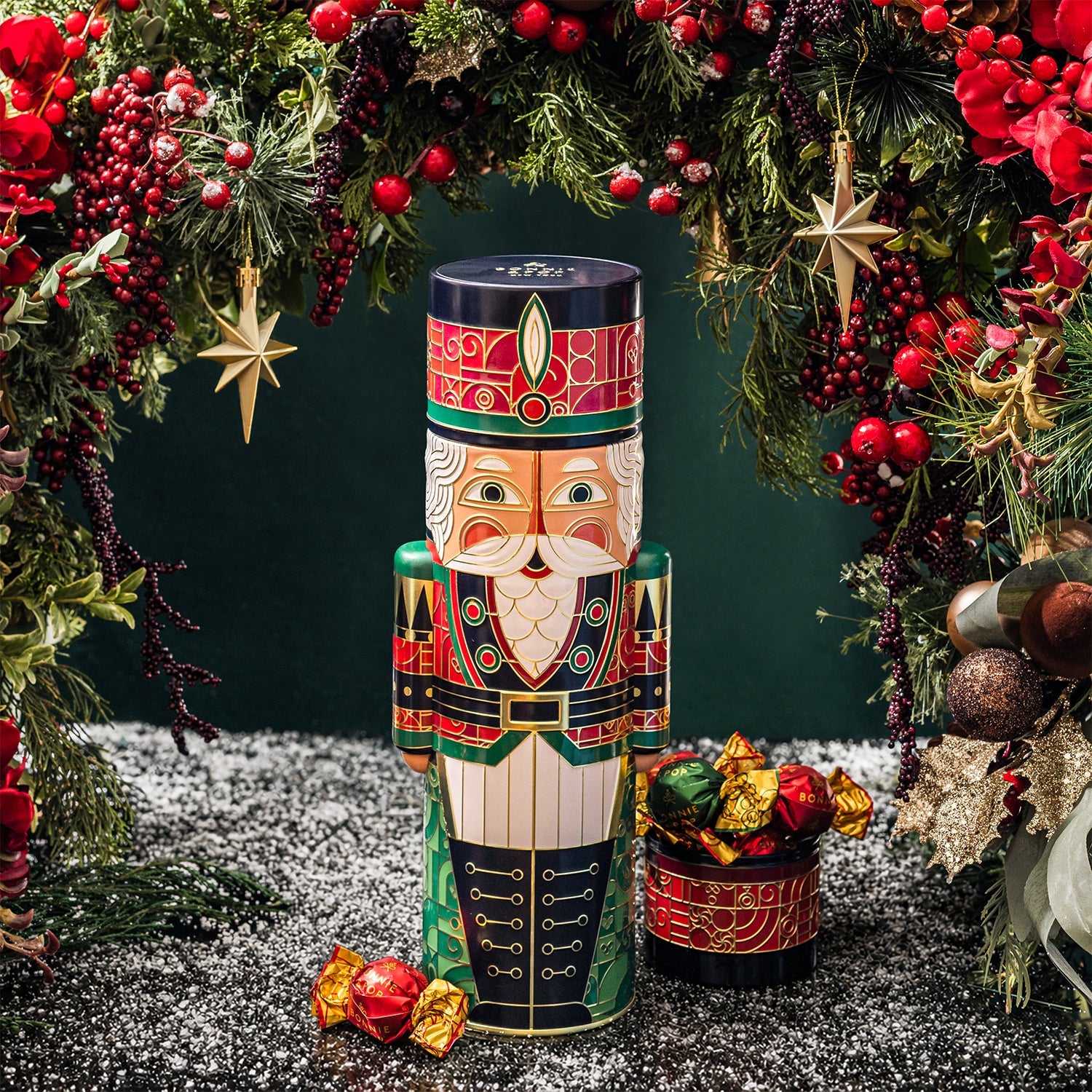 Nutcracker Soldier Keepsake Tin Filled with Holiday Snack Mix