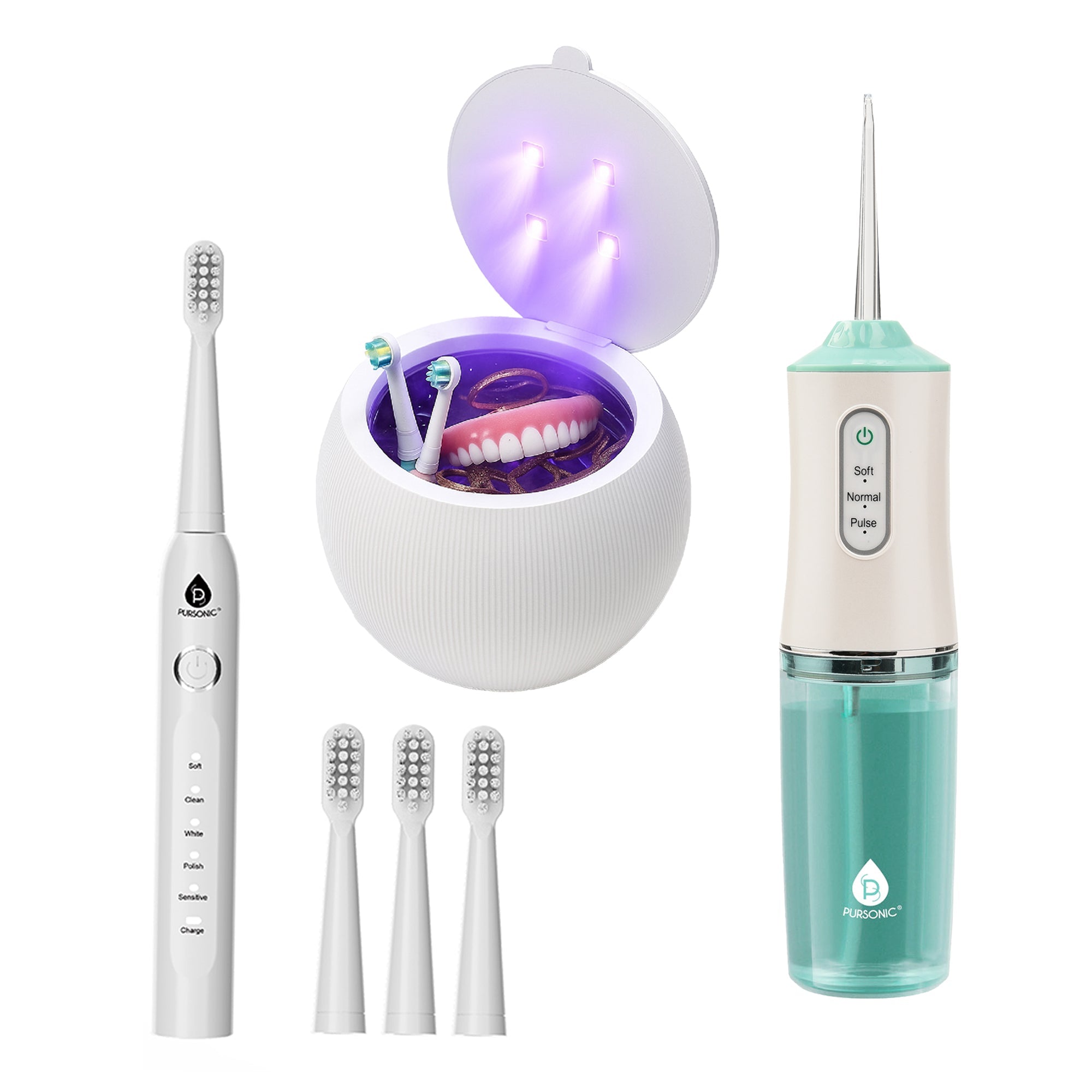 Ultrasonic Cleaner Pod, Rechargeable Oral Irrigator, & USB Sonic Toothbrush