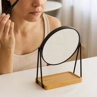 Dual Side Mirror With Bamboo Tray