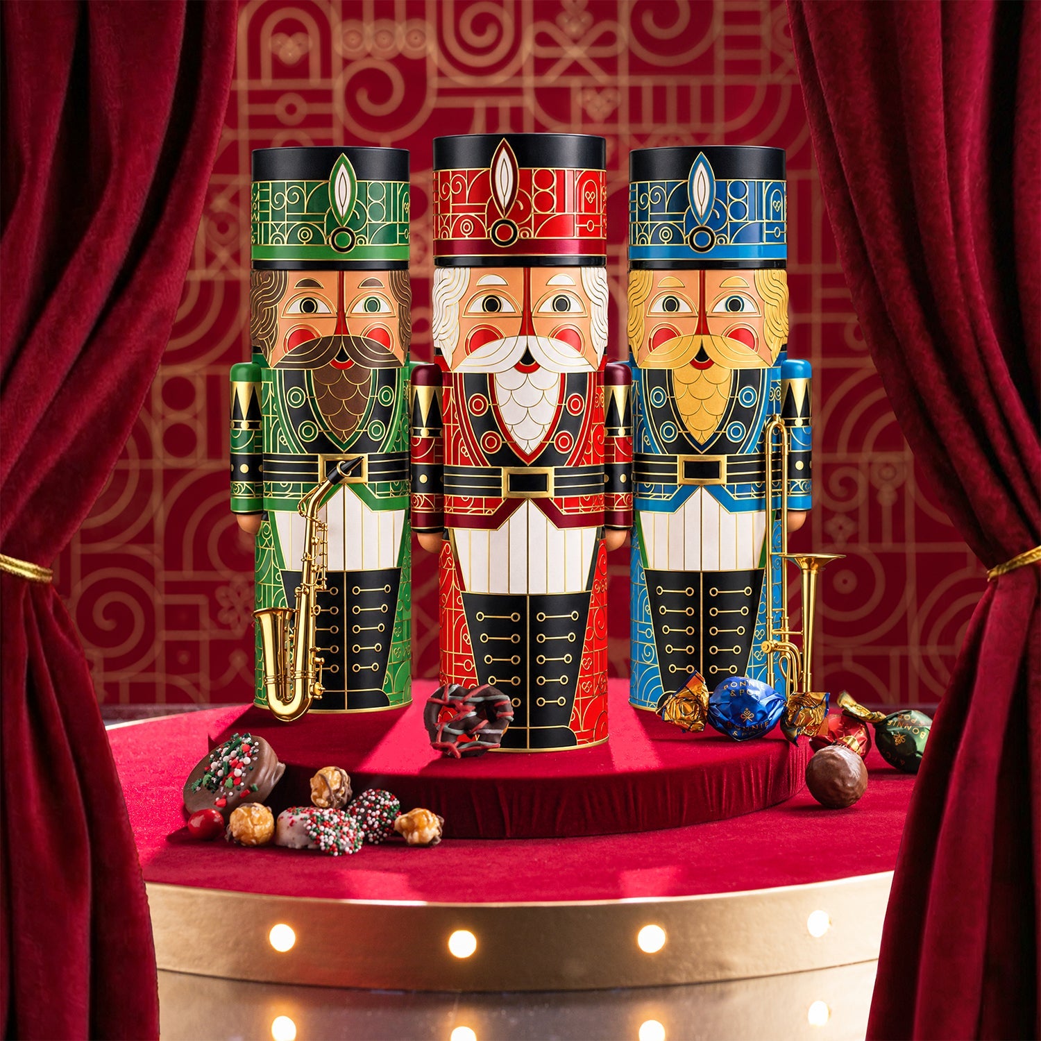 Christmas Gift Basket – Chocolate & Holiday Treat Trio in Nutcracker Toy Soldier Tins