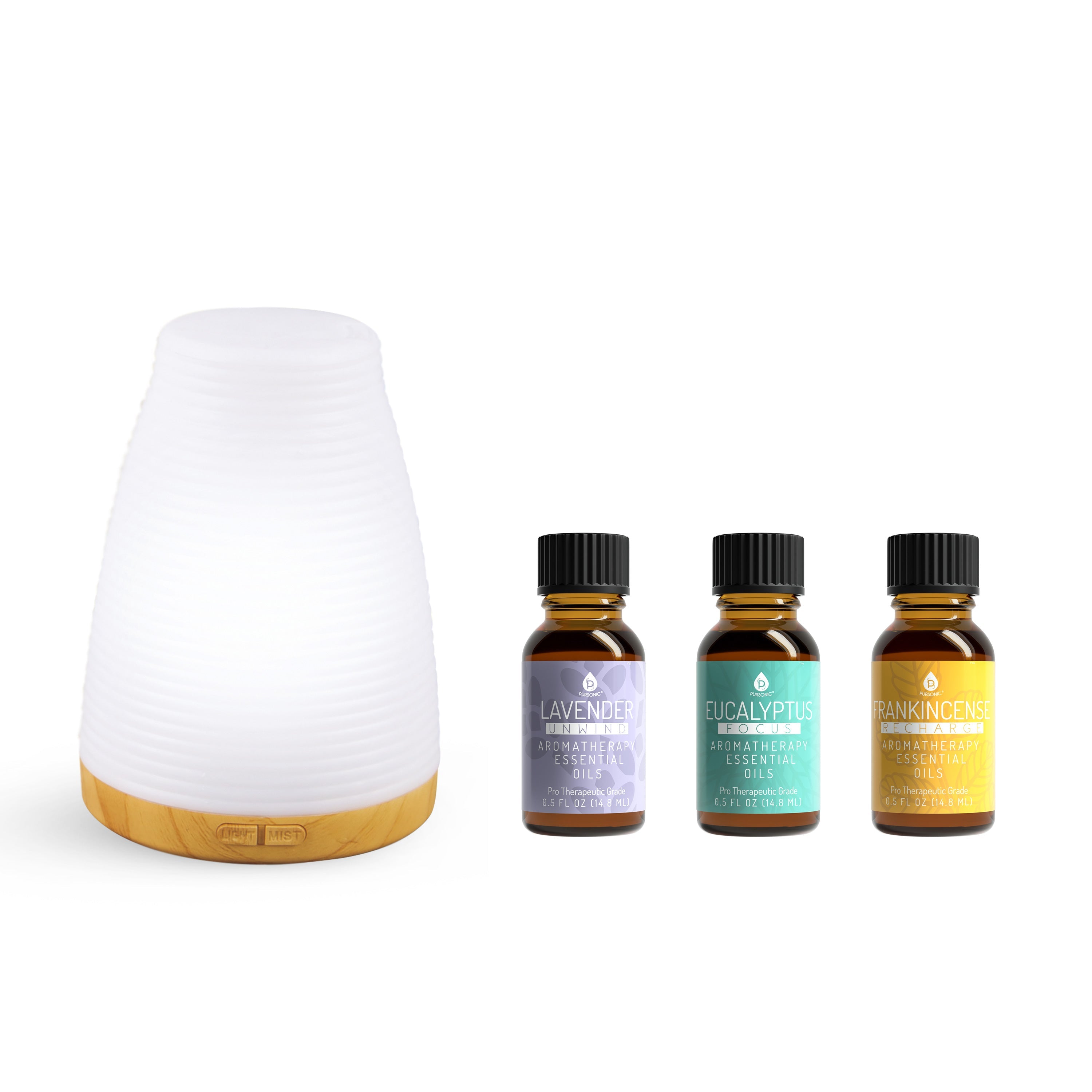 Aromatherapy 2 in 1 USB Diffuser & Essential Oil Set-Ultrasonic Top 3 Oils-300ml