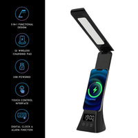 3-in-1 LED Desk Lamp with Wireless Charger and Alarm Clock – Sleek, Smart, and Space-Saving