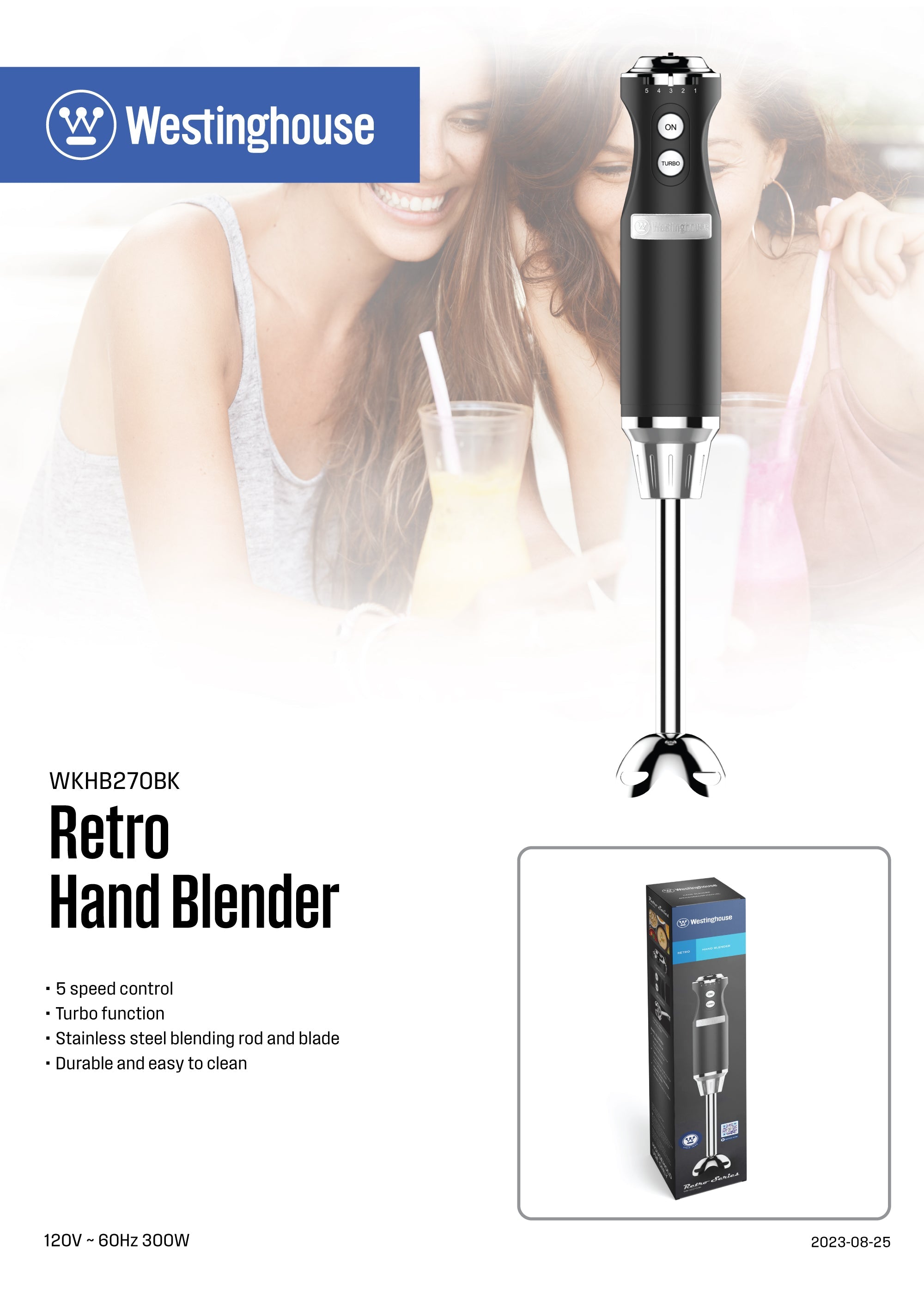 Westinghouse Multi-Speed Hand Blender - Retro Series - Black