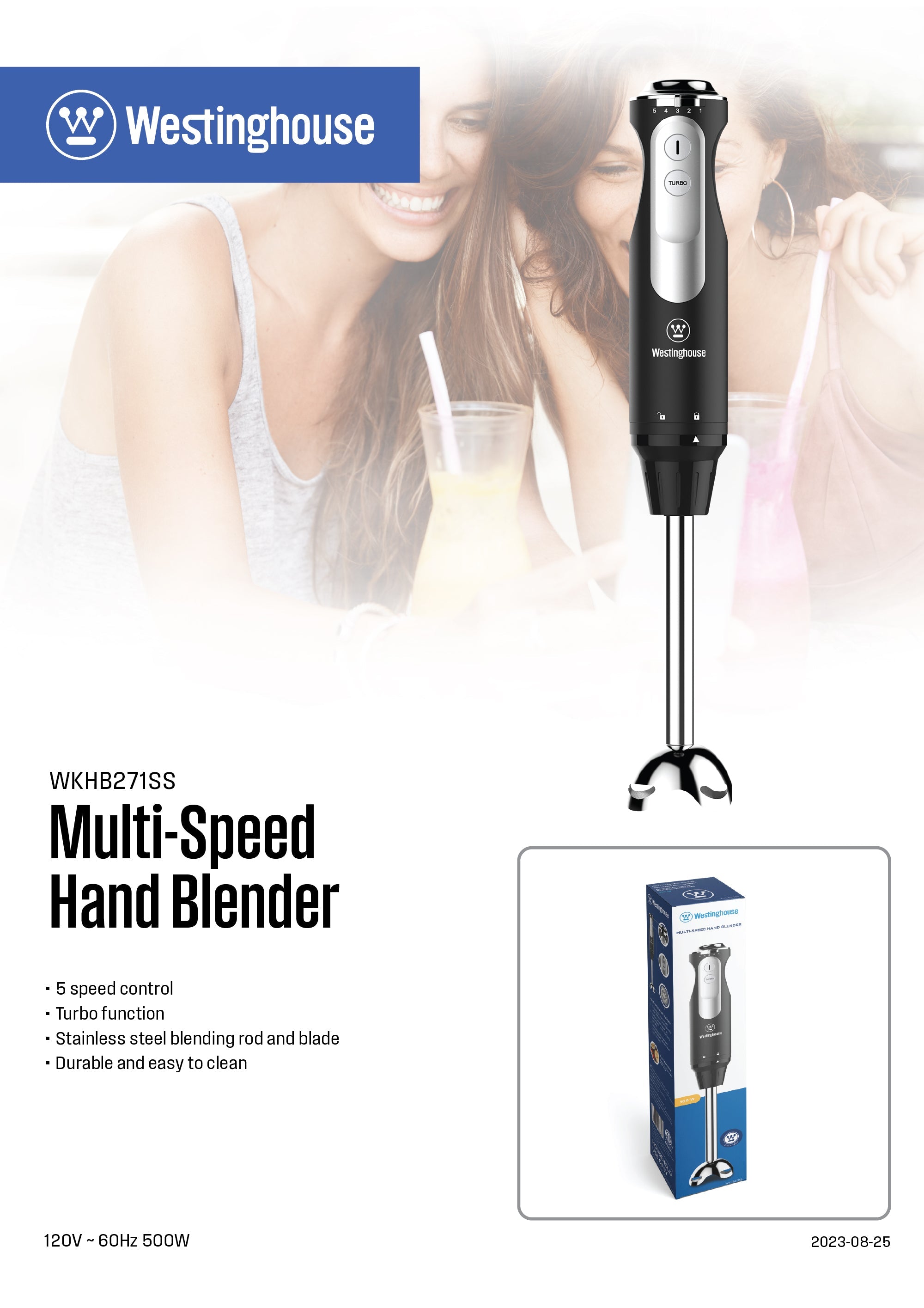 Westinghouse Multi-Speed Hand Blender - Everyday Series - Stainless Steel