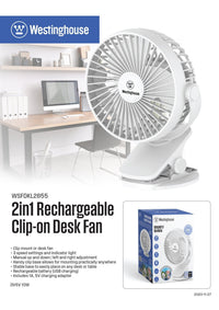 2-in-1 Rechargeable Clip/Table Fan + Adaptor