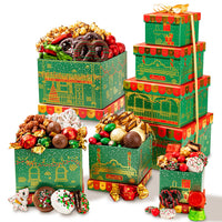 Christmas Gift Basket – Four-Tier Tower of Holiday Chocolates, Caramels & Treats