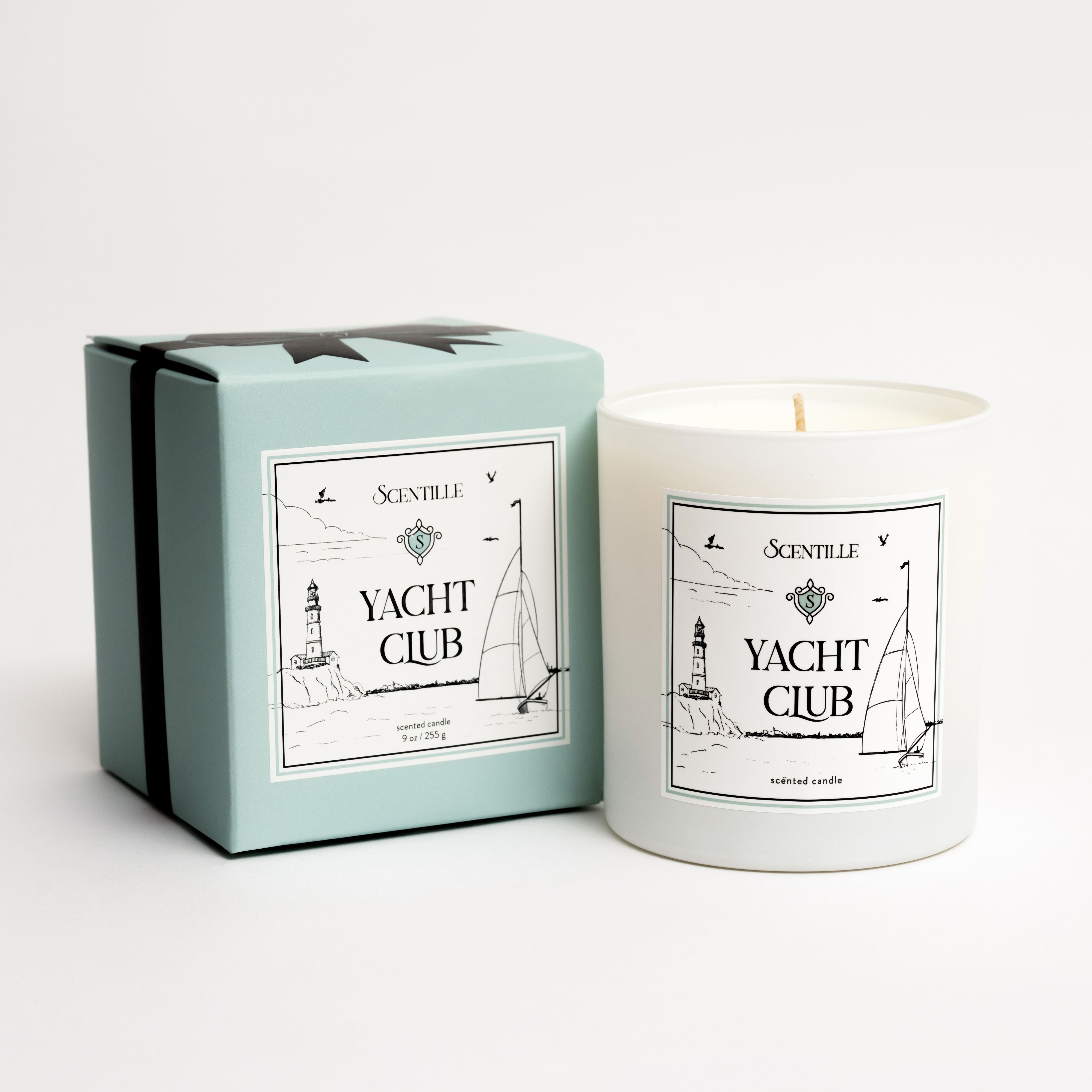 Yacht Club candle with packaging on a white background