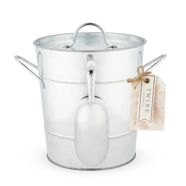 Galvanized Metal Handled Ice Bucket w/ Lid & Ice Scoop