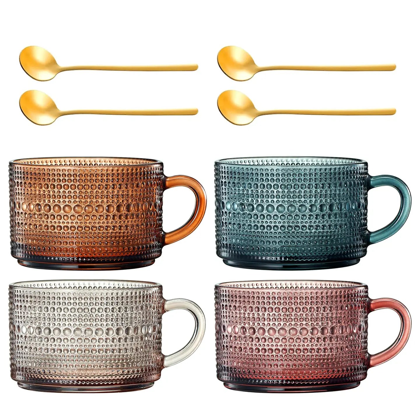 Vintage Hobnail Glass Coffee Mugs Set with Handles