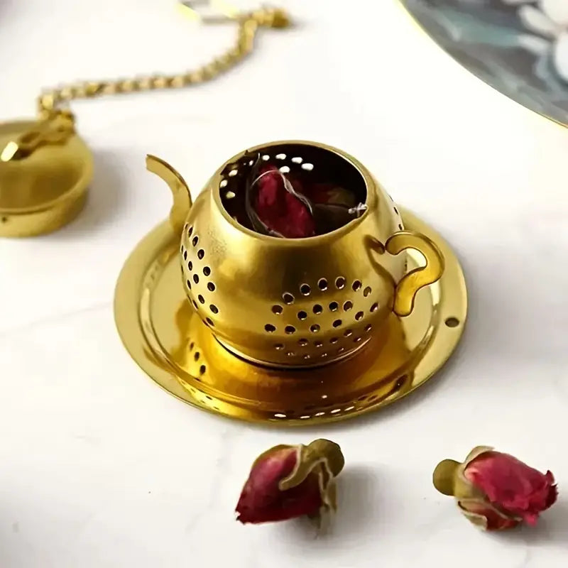 Golden Teapot Tea Strainer