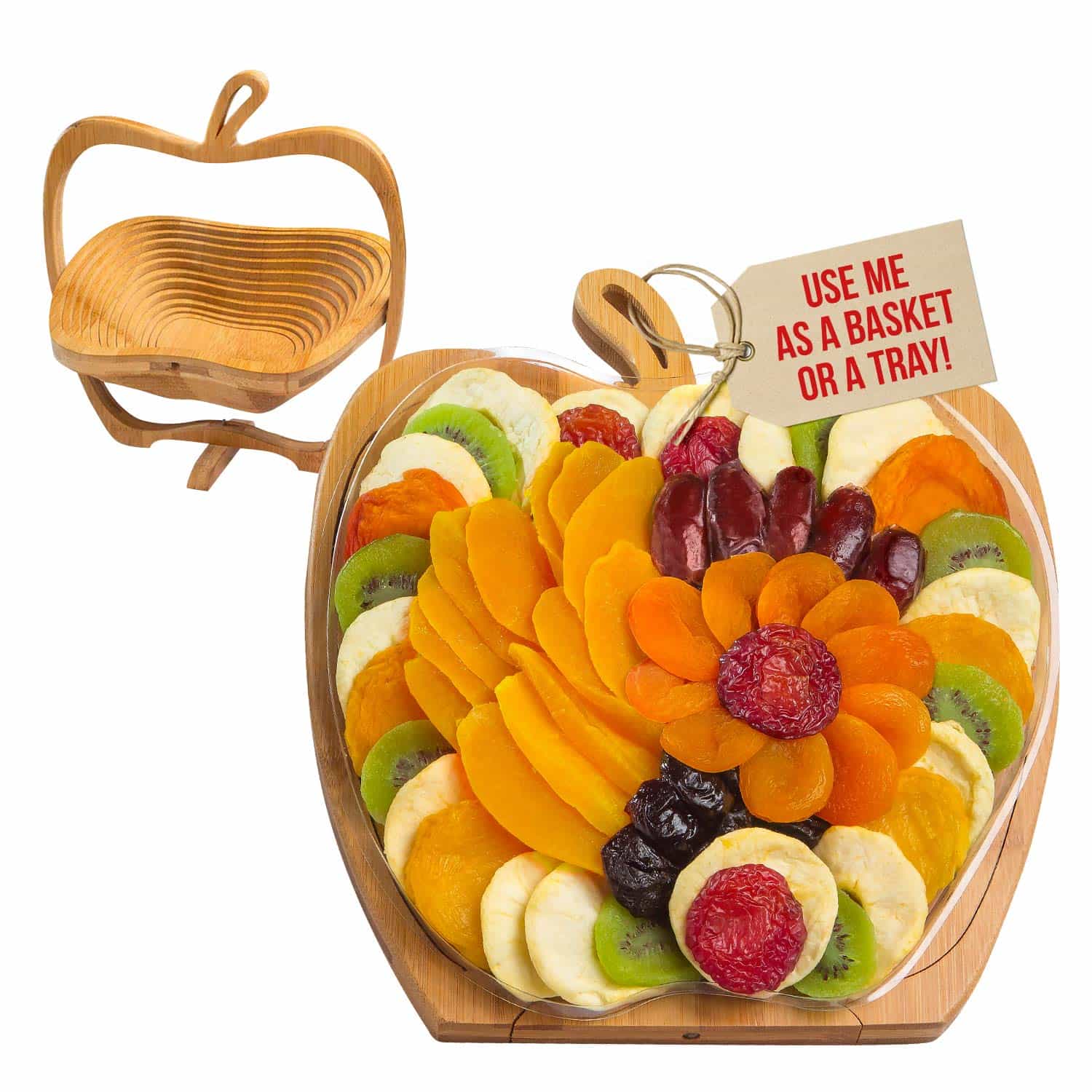 Dried Fruit Gift Basket in Convertible Wooden Tray – Healthy & Elegant Fruit Gift