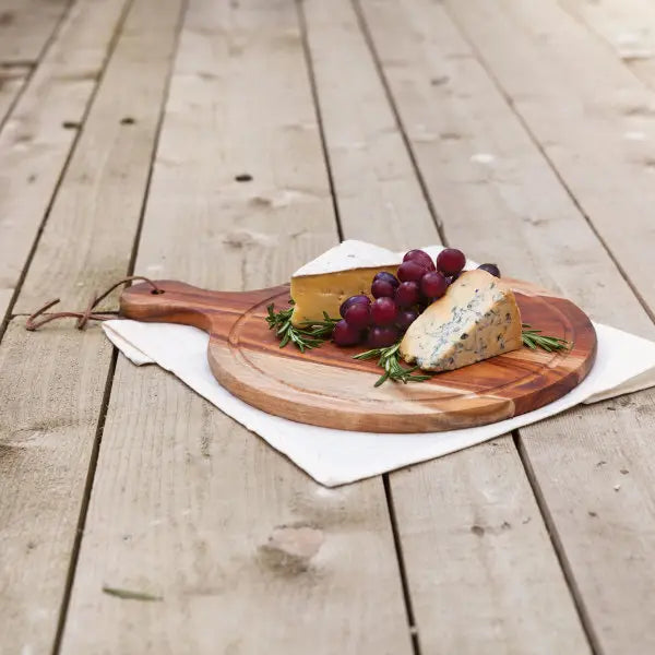 16" Acacia Cheese Board Paddle w/ Faux Leather Hanging Strap
