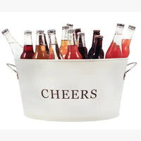 Galvanized Metal Beverage Tub w/ Handles - "Cheers" - Cream