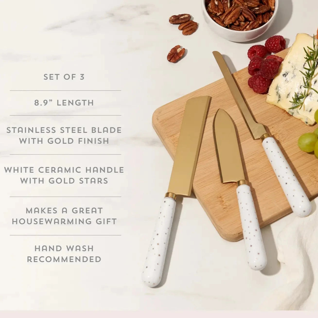 Gold-Plated Star-Patterned Cheese Knives - Set of 3