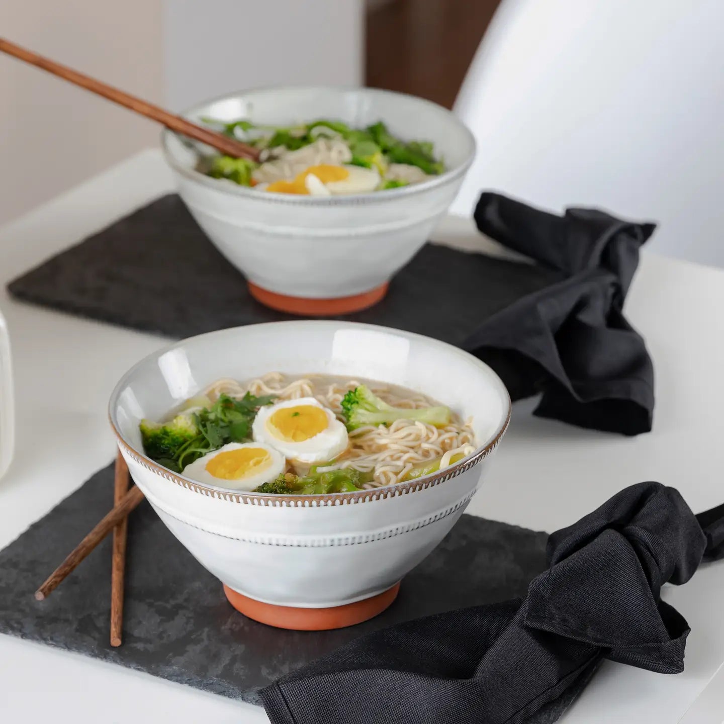 Terracotta Ramen Bowls with Chopsticks