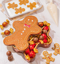 Gold Gingerbread Tin Filled with Festive Red & Gold Bon Bons