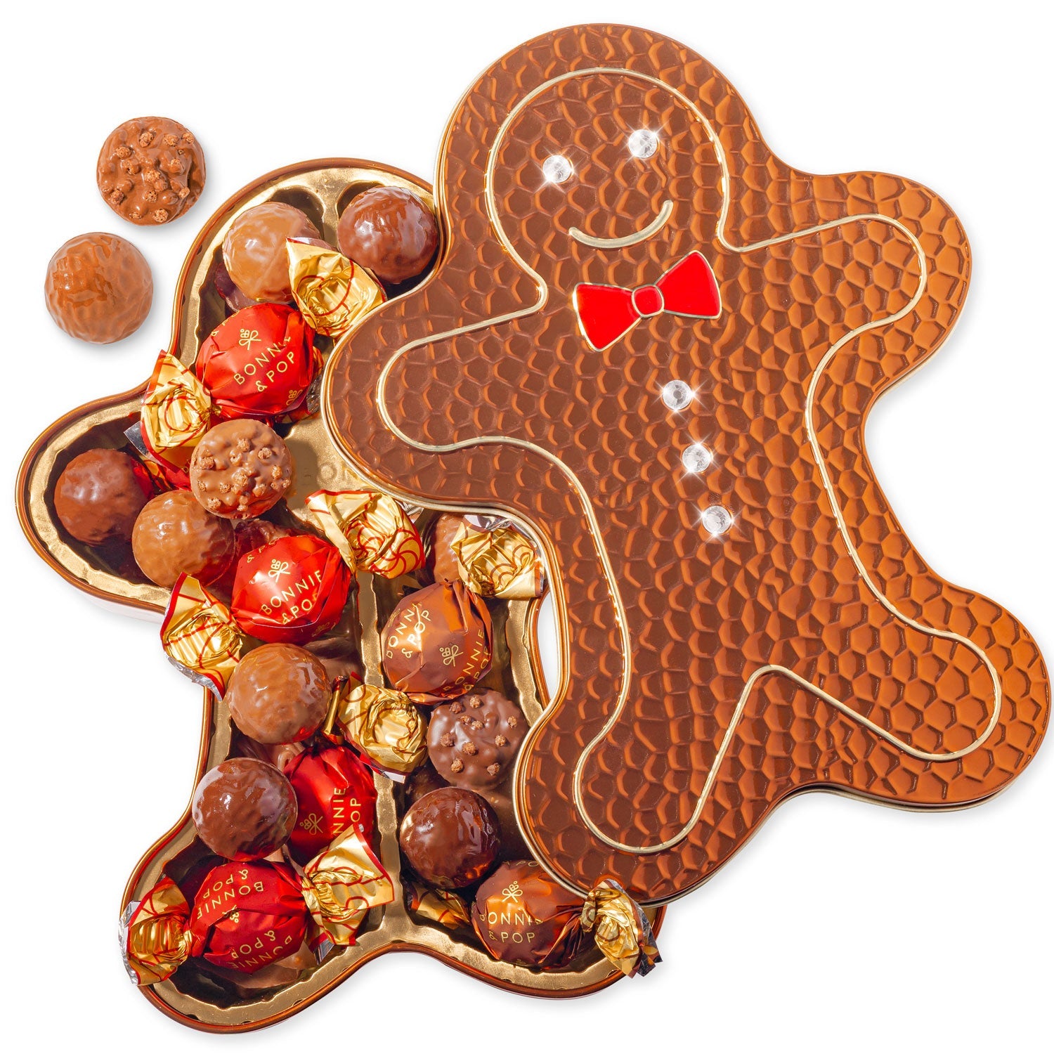 Gold Gingerbread Tin Filled with Festive Red & Gold Bon Bons