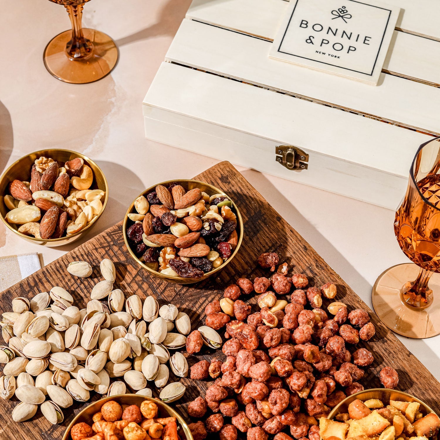 Thanksgiving Gift – Gourmet Nut Crate with 6 Compartments of Sweet & Savory Snacks