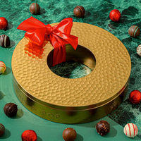 Holiday Gift Basket – Festive Wreath Tin with Assorted Chocolate Truffles