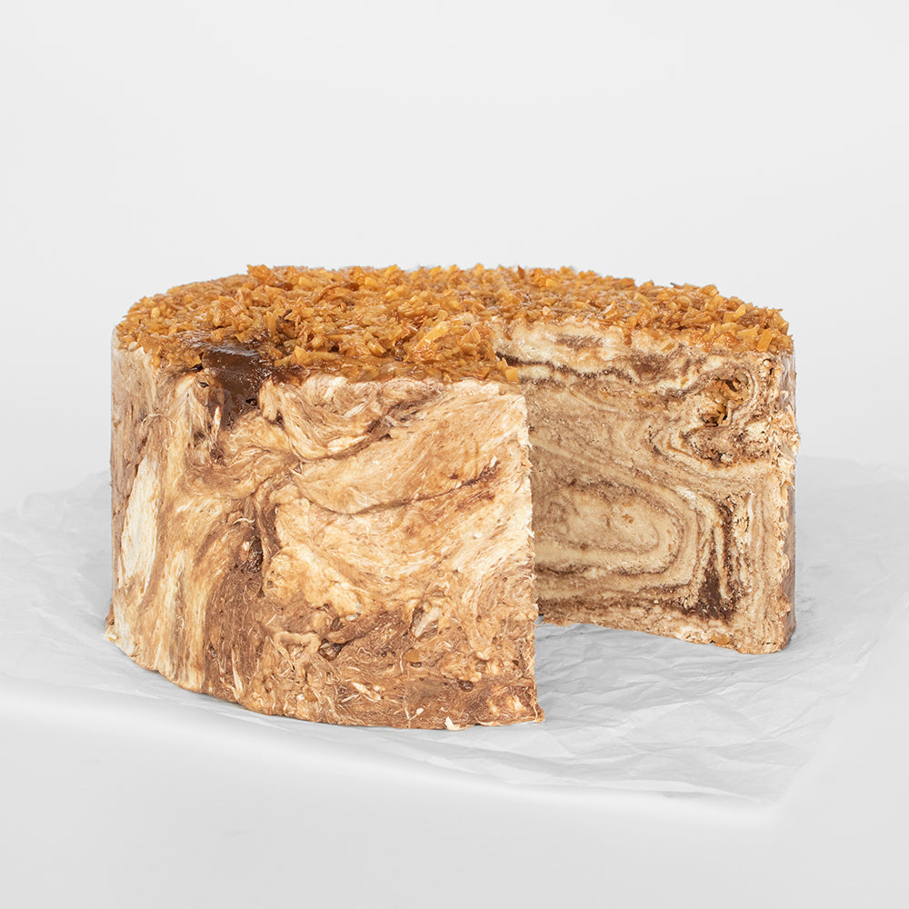 A dark chocolate toasted coconut halva cake.