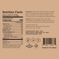 The nutrition panel for dark chocolate and toasted coconut halva.