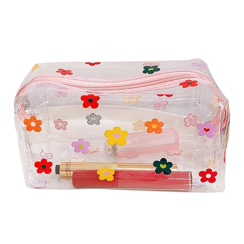 Clear Floral Makeup Bag